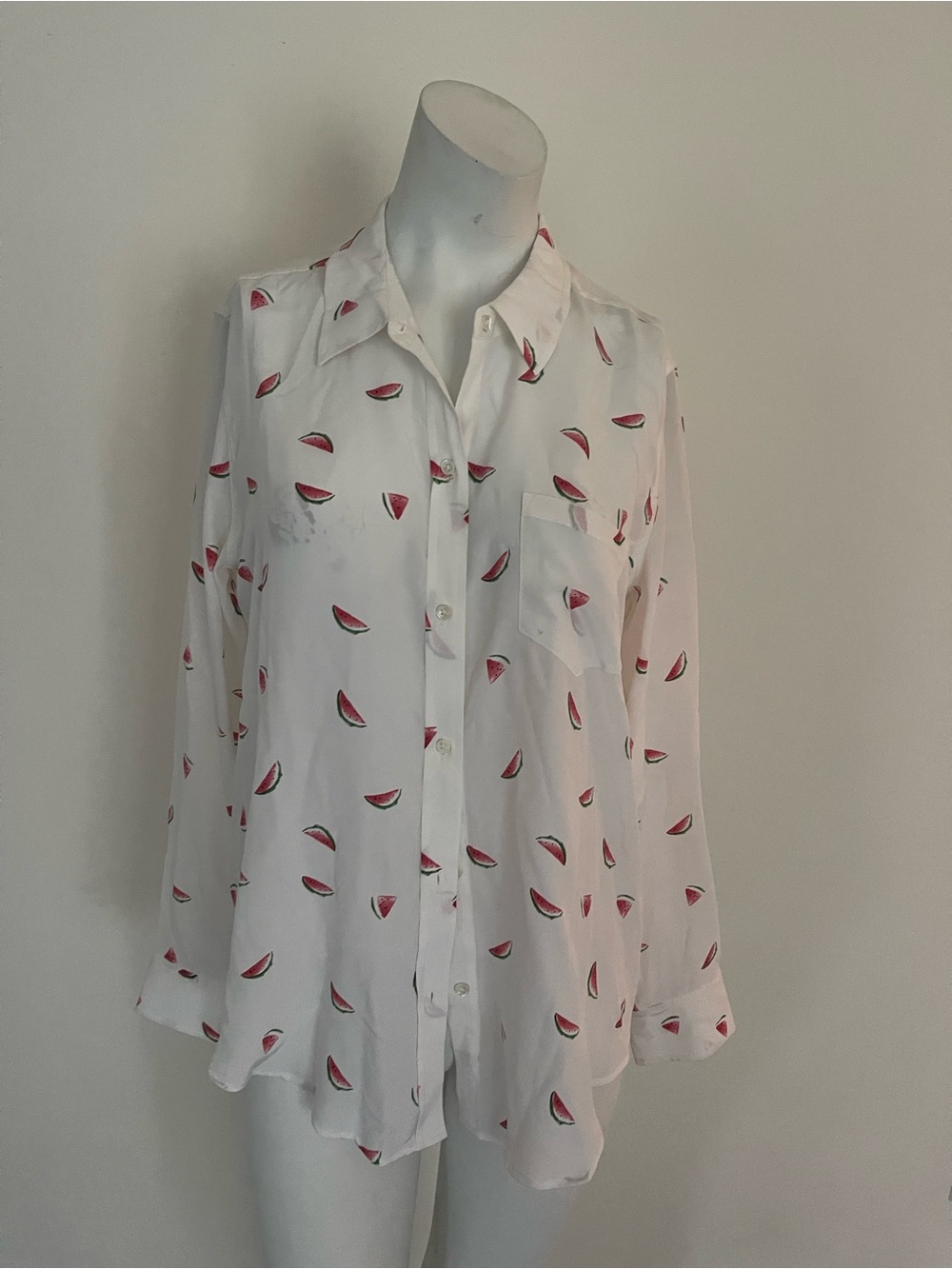 NWT Rails 100% silk White Watermelon-Print Button Down Shirt